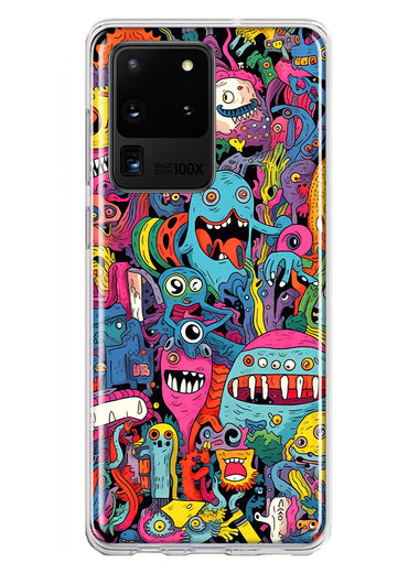 Samsung Galaxy S20 Ultra Psychedelic Trippy Happy Aliens Characters Hybrid Protective Phone Case Cover