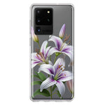 Samsung Galaxy S20 Ultra White Lavender Lily Purple Flowers Floral Hybrid Protective Phone Case Cover