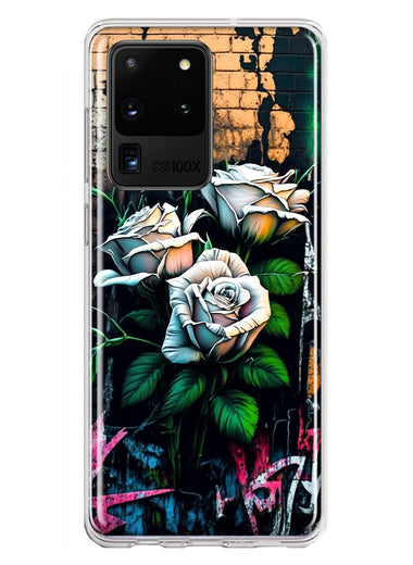 Samsung Galaxy S20 Ultra White Roses Graffiti Wall Art Painting Hybrid Protective Phone Case Cover