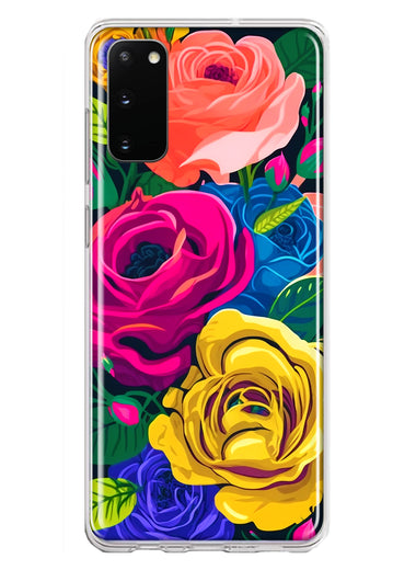 Samsung Galaxy S20 Vintage Pastel Abstract Colorful Pink Yellow Blue Roses Double Layer Phone Case Cover