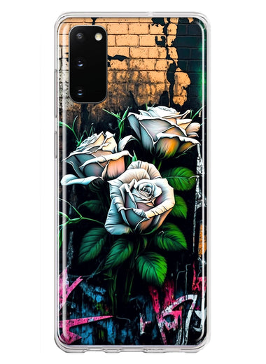 Samsung Galaxy S20 White Roses Graffiti Wall Art Painting Hybrid Protective Phone Case Cover