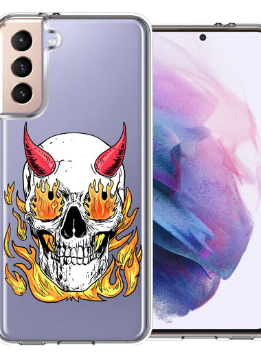 Samsung Galaxy S21 Plus Flamming Devil Skull Design Double Layer Phone Case Cover