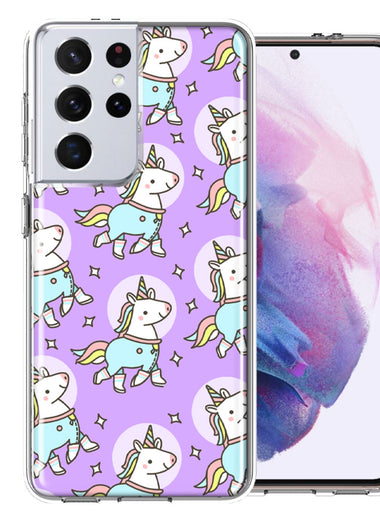Samsung Galaxy S21 Ultra Cute Unicorns Purple Design Double Layer Phone Case Cover