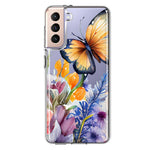 Samsung Galaxy S21 Plus Spring Summer Flowers Butterfly Purple Blue Lilac Floral Hybrid Protective Phone Case Cover