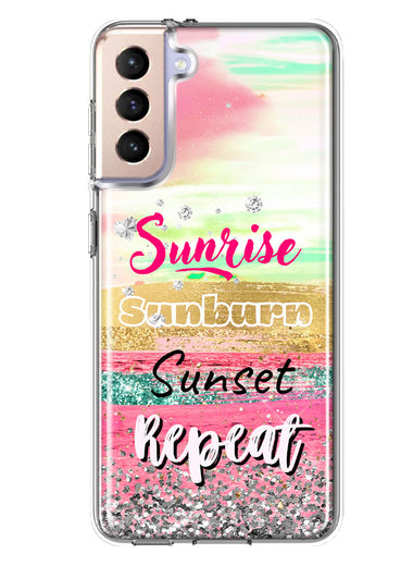 Samsung Galaxy S21 Plus Summer Brush Strokes Sunrise Sunburn Sunset Repeat Hybrid Protective Phone Case Cover
