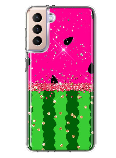 Samsung Galaxy S21 Plus Summer Watermelon Sugar Vacation Tropical Fruit Pink Green Hybrid Protective Phone Case Cover