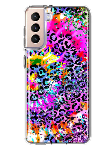 Samsung Galaxy S21 Plus Vibrant Pink Purple Tie Dye Summer Leopard Swirl Rainbow Hybrid Protective Phone Case Cover