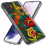 Samsung Galaxy S23 Plus Colorful Red Orange Folk Style Floral Vibrant Spring Flowers Hybrid Protective Phone Case Cover