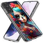 Samsung Galaxy S23 Ultra Halloween Spooky Colorful Day of the Dead Skull Girl Hybrid Protective Phone Case Cover