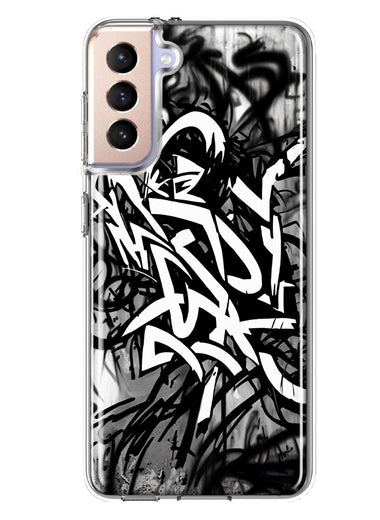 Samsung Galaxy S21 Black White Urban Graffiti Hybrid Protective Phone Case Cover