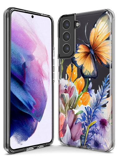 Samsung Galaxy S23 Plus Spring Summer Flowers Butterfly Purple Blue Lilac Floral Hybrid Protective Phone Case Cover