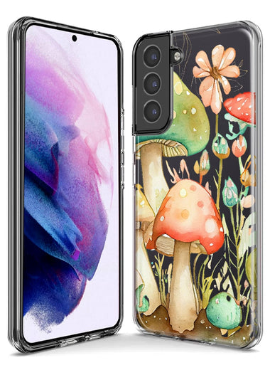 Samsung Galaxy S22 Ultra Fairytale Watercolor Mushrooms Pastel Spring Flowers Floral Hybrid Protective Phone Case Cover