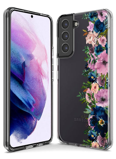 Samsung Galaxy S10e Navy Blue Summer Watercolor Floral Classic Purple Flowers Hybrid Protective Phone Case Cover
