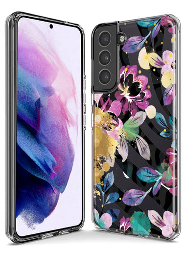 Samsung Galaxy S21 FE Zebra Stripes Tropical Flowers Purple Blue Summer Vibes Hybrid Protective Phone Case Cover