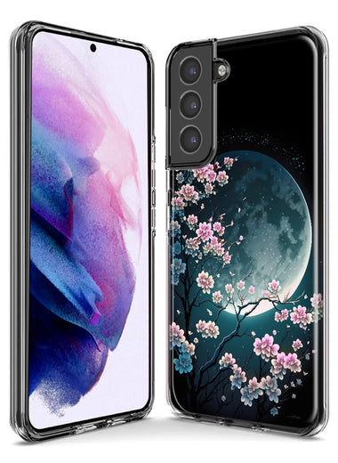 Samsung Galaxy S22 Ultra Kawaii Manga Pink Cherry Blossom Full Moon Hybrid Protective Phone Case Cover