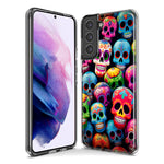 Samsung Galaxy S22 Halloween Spooky Colorful Day of the Dead Skulls Hybrid Protective Phone Case Cover