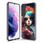 Samsung Galaxy S22 Plus Halloween Spooky Colorful Day of the Dead Skull Girl Hybrid Protective Phone Case Cover