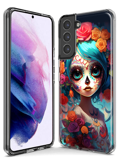 Samsung Galaxy S9 Plus Halloween Spooky Colorful Day of the Dead Skull Girl Hybrid Protective Phone Case Cover