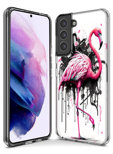 Samsung Galaxy S21 Pink Flamingo Painting Graffiti Hybrid Protective Phone Case Cover