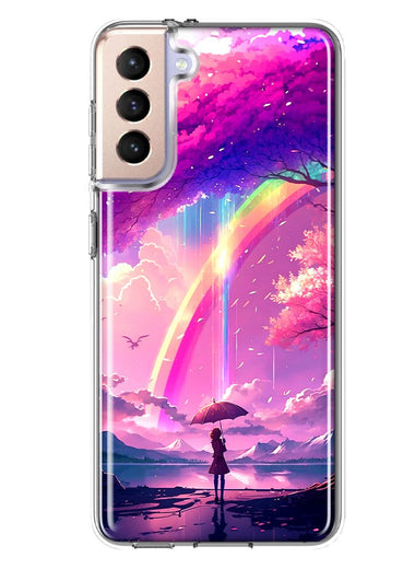 Samsung Galaxy S21 Plus Kawaii Manga Pink Cherry Blossom Japanese Rainbow Girl Hybrid Protective Phone Case Cover
