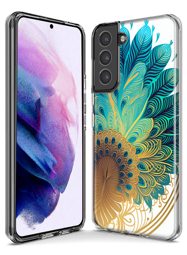 Samsung Galaxy S20 Plus Mandala Geometry Abstract Peacock Feather Pattern Hybrid Protective Phone Case Cover