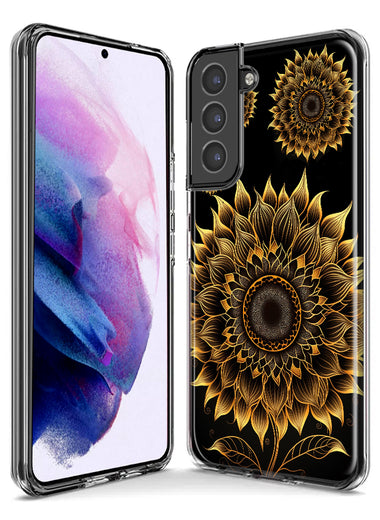 Samsung Galaxy S23 Ultra Mandala Geometry Abstract Sunflowers Pattern Hybrid Protective Phone Case Cover
