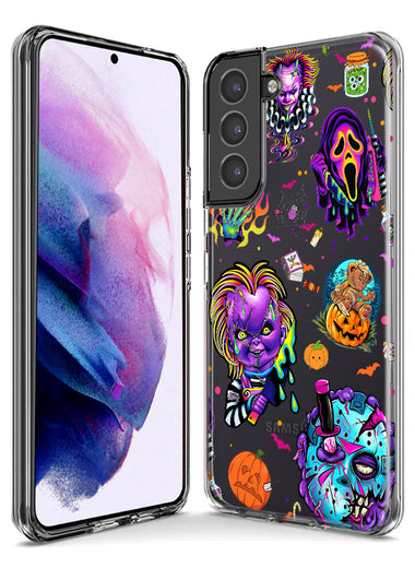 Samsung Galaxy S21 Plus Cute Halloween Spooky Horror Scary Neon Characters Hybrid Protective Phone Case Cover