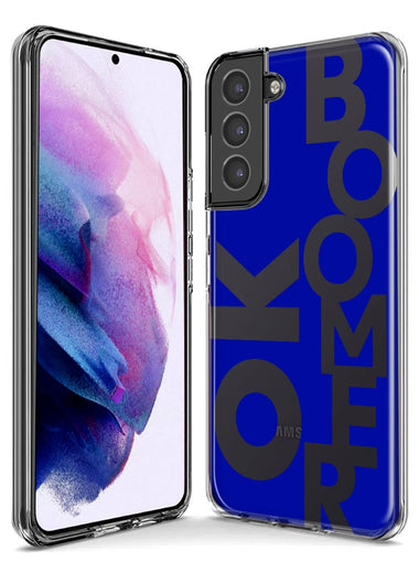 Samsung Galaxy S22 Ultra Blue Clear Funny Text Quote Ok Boomer Hybrid Protective Phone Case Cover