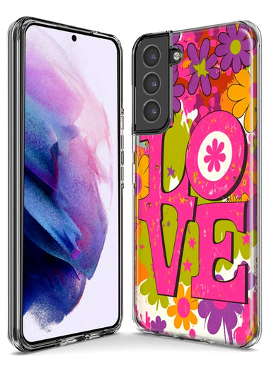 Samsung Galaxy S21 Pink Daisy Love Graffiti Painting Art Hybrid Protective Phone Case Cover