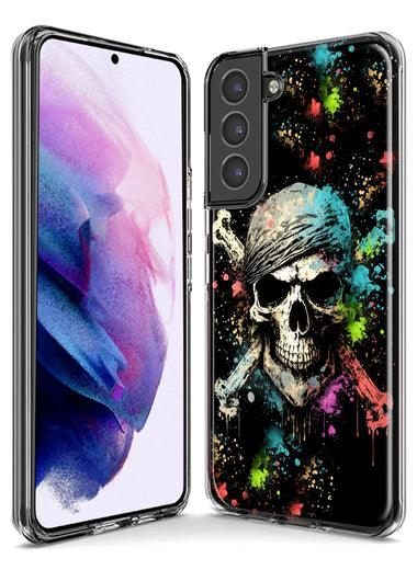 Samsung Galaxy S22 Ultra Fantasy Paint Splash Pirate Skull Hybrid Protective Phone Case Cover