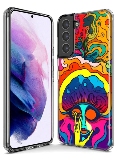 Samsung Galaxy S23 Plus Neon Rainbow Psychedelic Trippy Hippie Big Brain Hybrid Protective Phone Case Cover