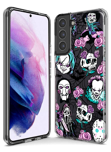 Samsung Galaxy S21 FE Roses Halloween Spooky Horror Characters Spider Web Hybrid Protective Phone Case Cover