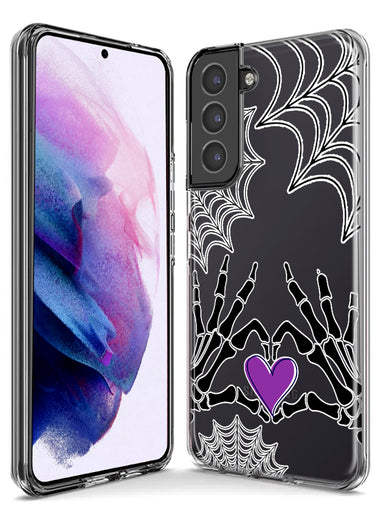 Samsung Galaxy S22 Halloween Skeleton Heart Hands Spooky Spider Web Hybrid Protective Phone Case Cover