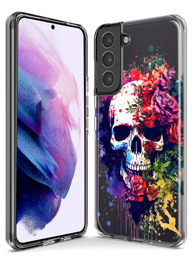 Samsung Galaxy S9 Fantasy Skull Red Purple Roses Hybrid Protective Phone Case Cover