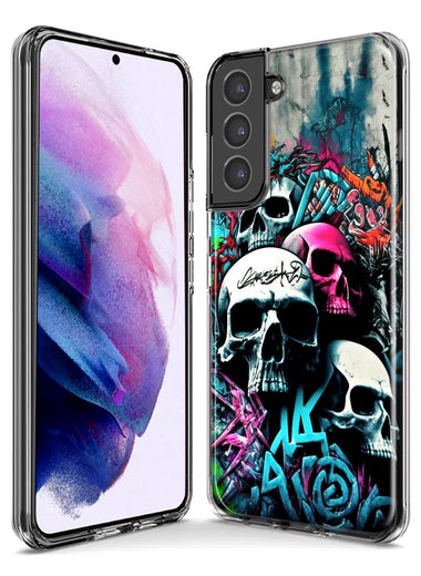 Samsung Galaxy S21 Plus Skulls Graffiti Painting Art Hybrid Protective Phone Case Cover