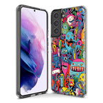 Samsung Galaxy S21 FE Psychedelic Trippy Happy Aliens Characters Hybrid Protective Phone Case Cover