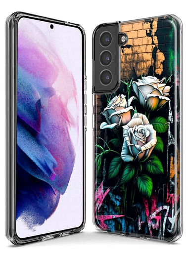 Samsung Galaxy Note 20 Ultra White Roses Graffiti Wall Art Painting Hybrid Protective Phone Case Cover