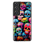 Samsung Galaxy S22 Plus Halloween Spooky Colorful Day of the Dead Skulls Hybrid Protective Phone Case Cover