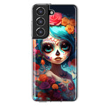 Samsung Galaxy S22 Halloween Spooky Colorful Day of the Dead Skull Girl Hybrid Protective Phone Case Cover
