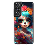Samsung Galaxy S22 Plus Halloween Spooky Colorful Day of the Dead Skull Girl Hybrid Protective Phone Case Cover