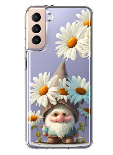 Samsung Galaxy S21 FE Cute Gnome White Daisy Flowers Floral Hybrid Protective Phone Case Cover