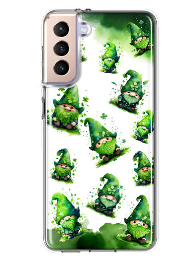 Samsung Galaxy S21 Gnomes Shamrock Lucky Green Clover St. Patrick Hybrid Protective Phone Case Cover