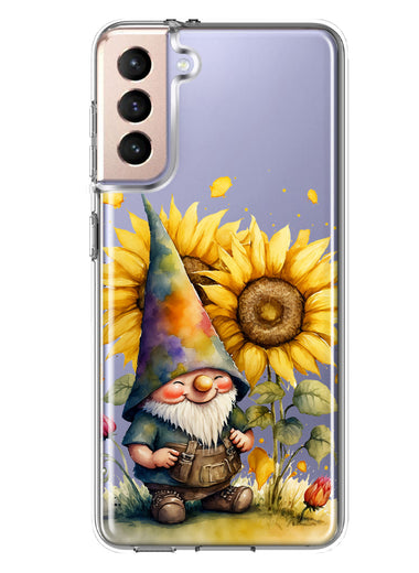 Samsung Galaxy S21 Plus Cute Gnome Sunflowers Clear Hybrid Protective Phone Case Cover