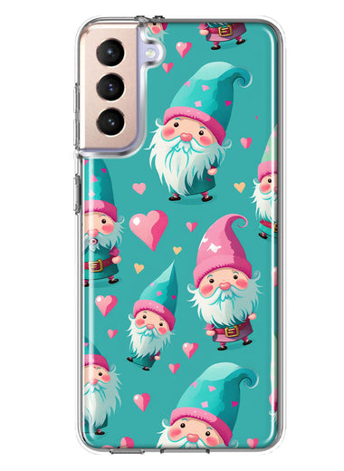 Samsung Galaxy S21 Plus Turquoise Pink Hearts Gnomes Hybrid Protective Phone Case Cover