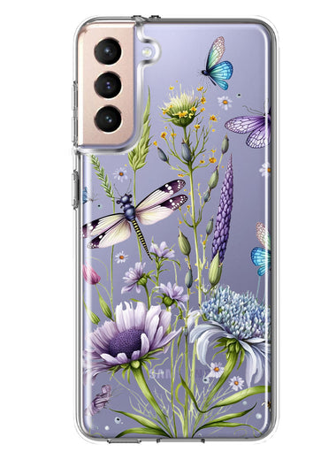 Samsung Galaxy S21 Lavender Dragonfly Butterflies Spring Flowers Hybrid Protective Phone Case Cover