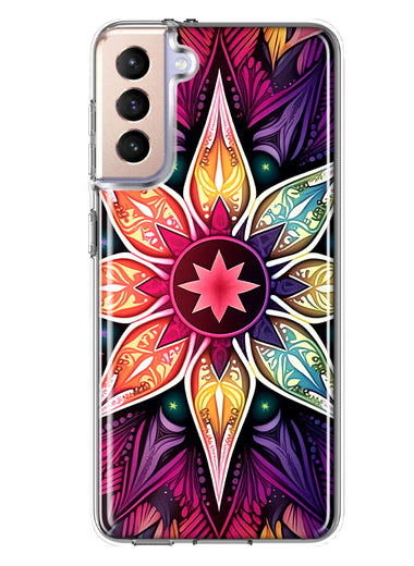 Samsung Galaxy S21 Mandala Geometry Abstract Star Pattern Hybrid Protective Phone Case Cover