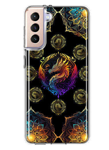 Samsung Galaxy S21 FE Mandala Geometry Abstract Dragon Pattern Hybrid Protective Phone Case Cover