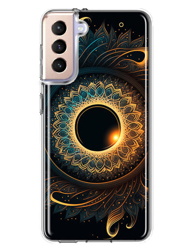 Samsung Galaxy S21 Mandala Geometry Abstract Eclipse Pattern Hybrid Protective Phone Case Cover