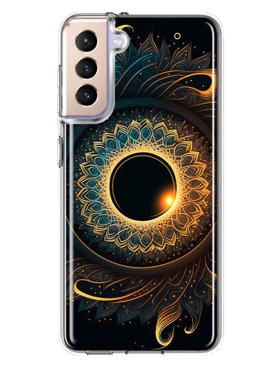 Samsung Galaxy S21 FE Mandala Geometry Abstract Eclipse Pattern Hybrid Protective Phone Case Cover