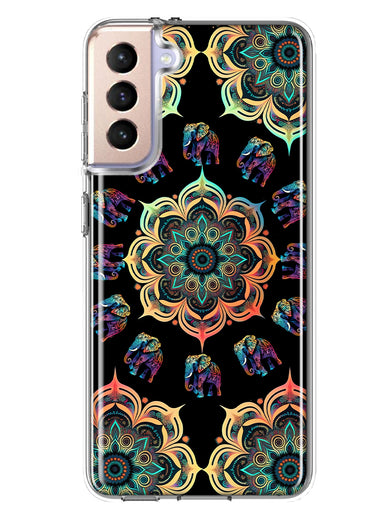 Samsung Galaxy S21 FE Mandala Geometry Abstract Elephant Pattern Hybrid Protective Phone Case Cover